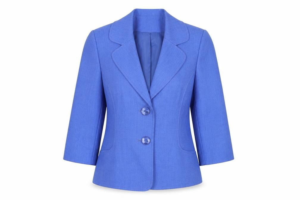 Front view of EWM Pure Classics Women's Blue Blazer, size 14