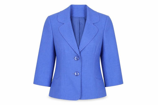 Front view of EWM Pure Classics Women's Blue Blazer, size 14