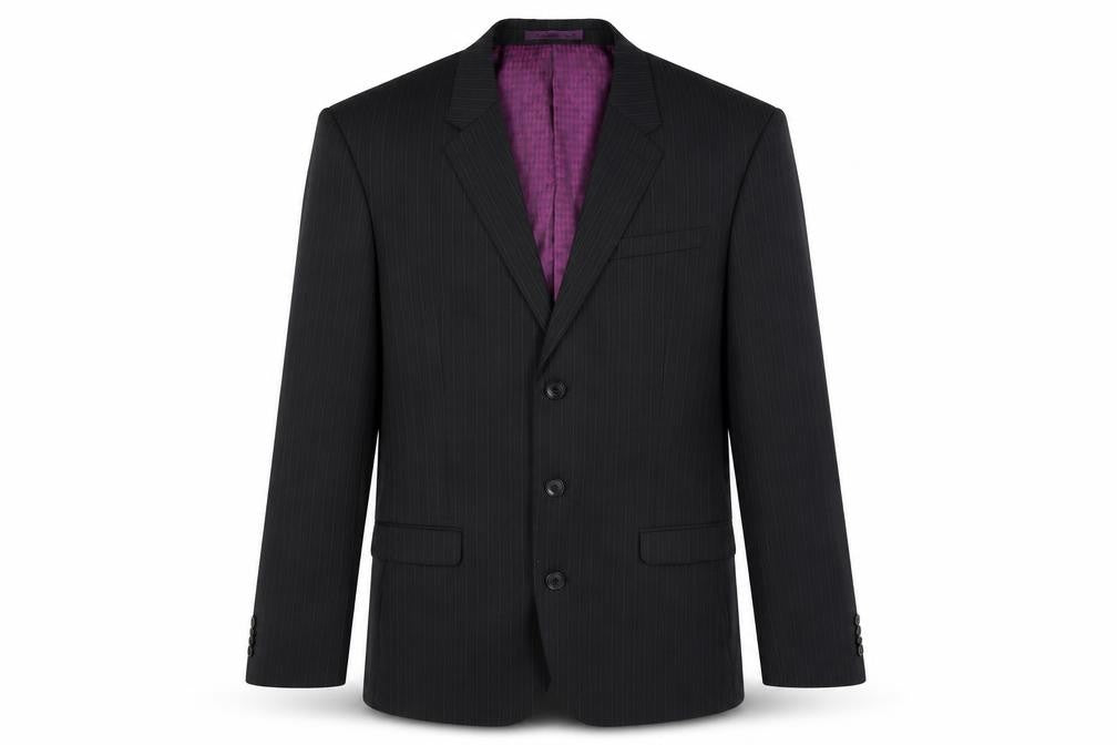 Front view of Next Men's Black Striped Wool Blazer, size 38R