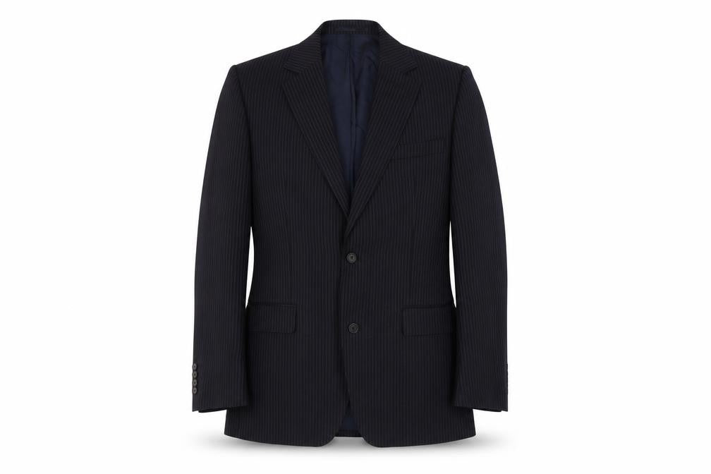 Front view of Jaeger Men's Blue Striped Suit Jacket 38R