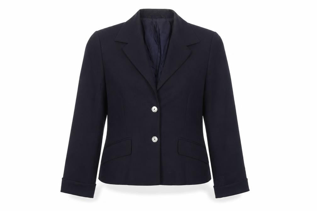 Front view of Laura Ashley Women's Blue Wool Suit Jacket, size 14
