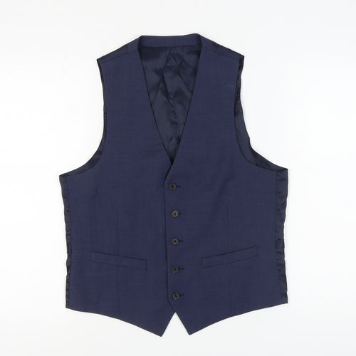 DKNY Men's Blue Wool Waistcoat, Size 40R, Formal Wear