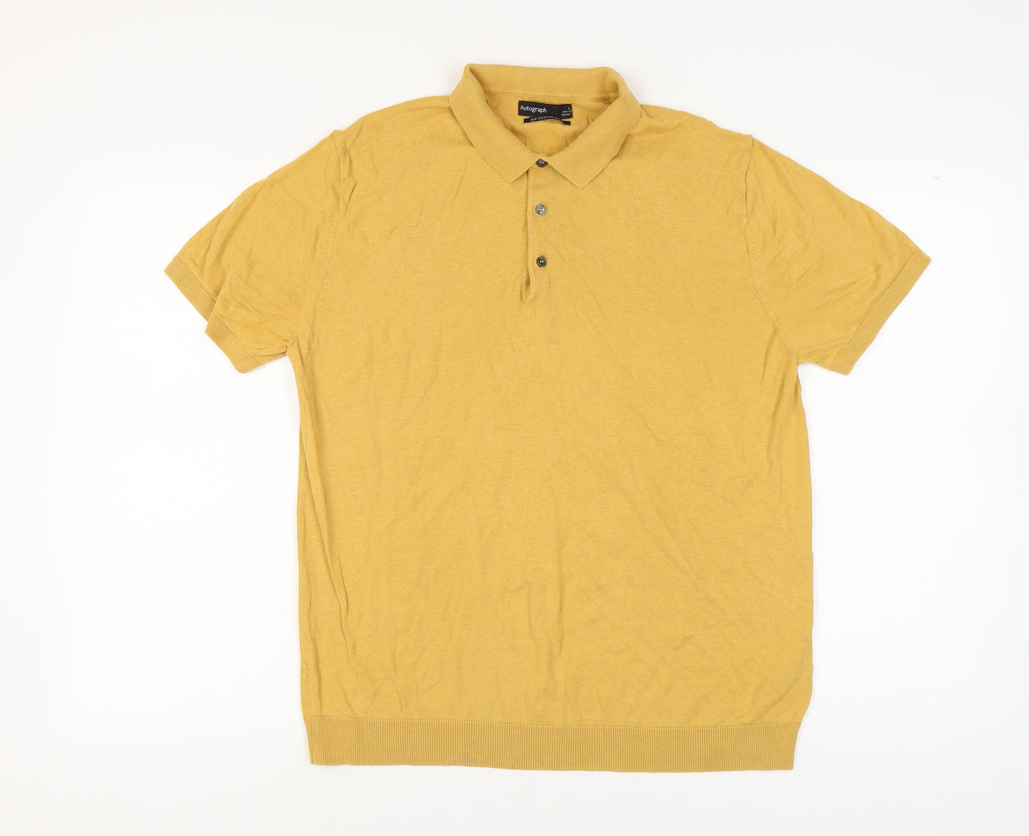 Autograph Men's Yellow Polo Shirt L Cotton Silk Blend