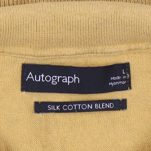 Autograph Men's Yellow Polo Shirt L Cotton Silk Blend