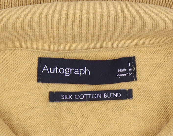 Autograph Men's Yellow Polo Shirt L Cotton Silk Blend
