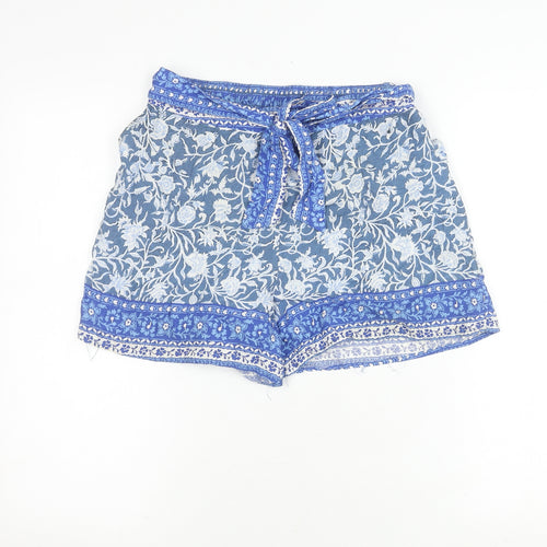 Shosho Women's Blue Floral Shorts with Bow, Size S