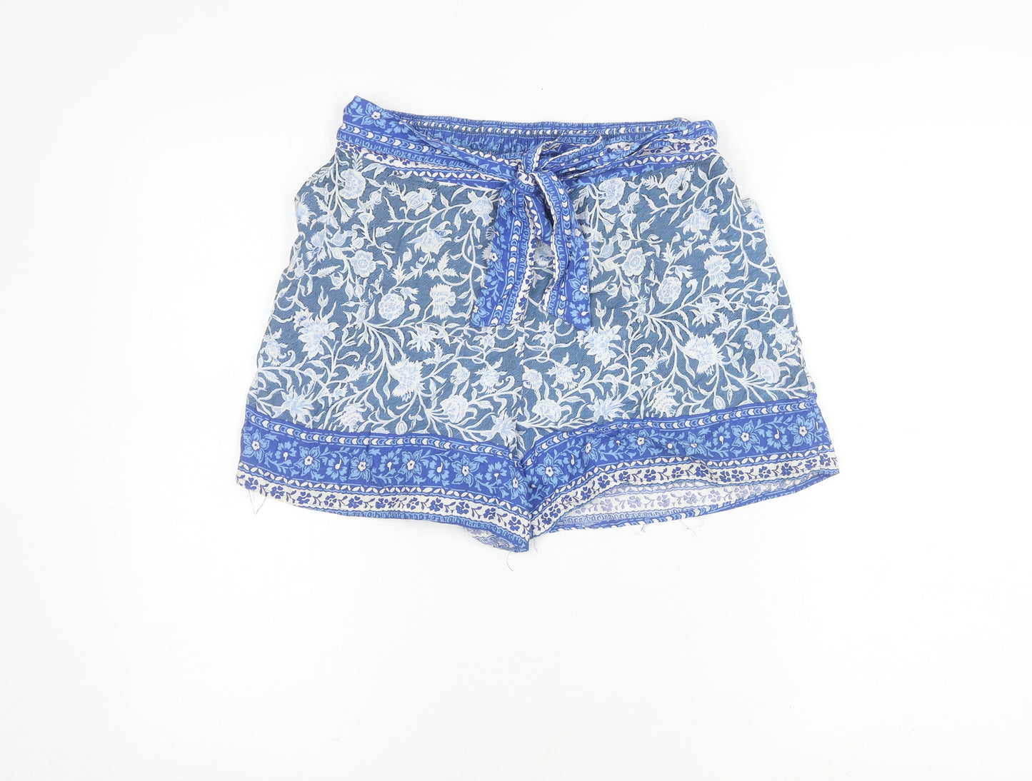 Shosho Women's Blue Floral Shorts with Bow, Size S