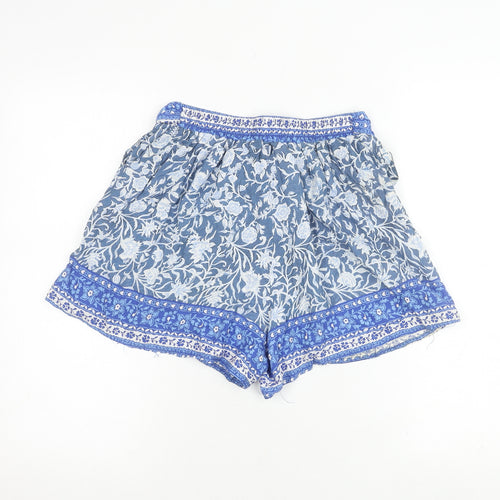 Shosho Women's Blue Floral Shorts with Bow, Size S
