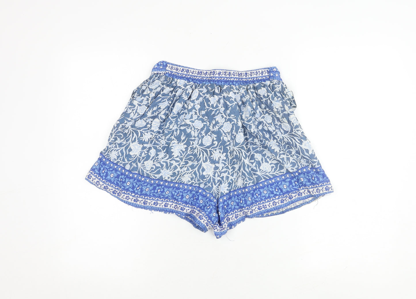 Shosho Women's Blue Floral Shorts with Bow, Size S