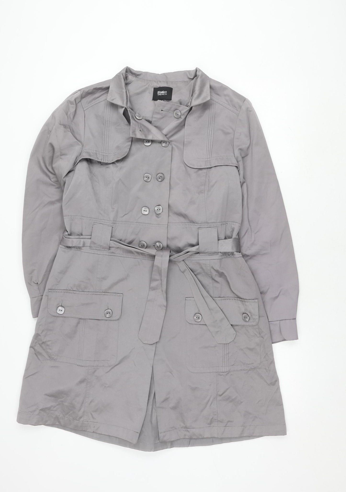 Blanco Women's Grey Trench Coat Size 14 Belted Classic