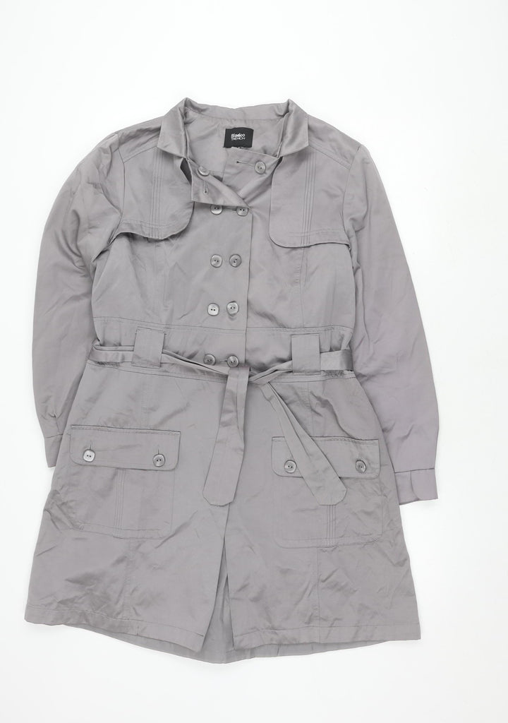 Blanco Women's Grey Trench Coat Size 14 Belted Classic
