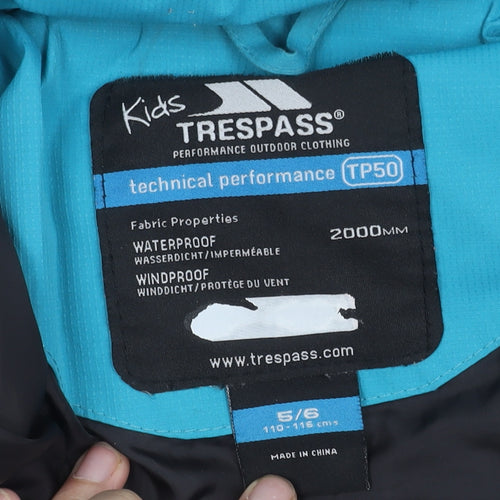 Trespass Girls Blue Puffer Jacket, 5-6 Years, Winter Waterproof