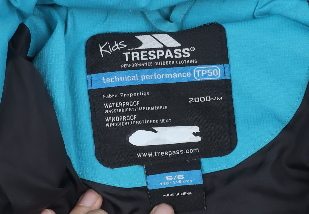 Trespass Girls Blue Puffer Jacket, 5-6 Years, Winter Waterproof
