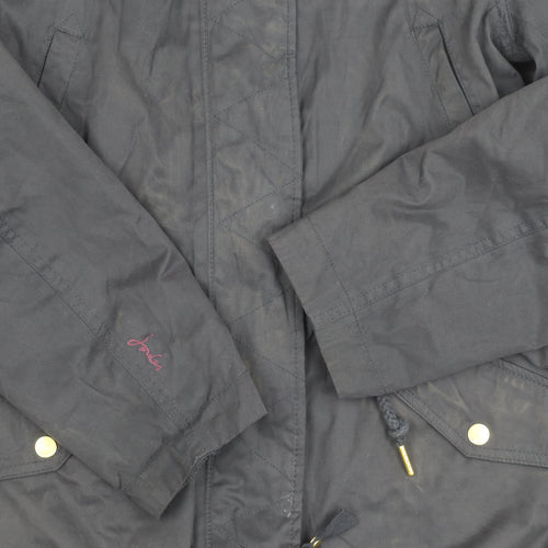 Joules Women's Blue Parka Coat, Size 10, with Fur Trim