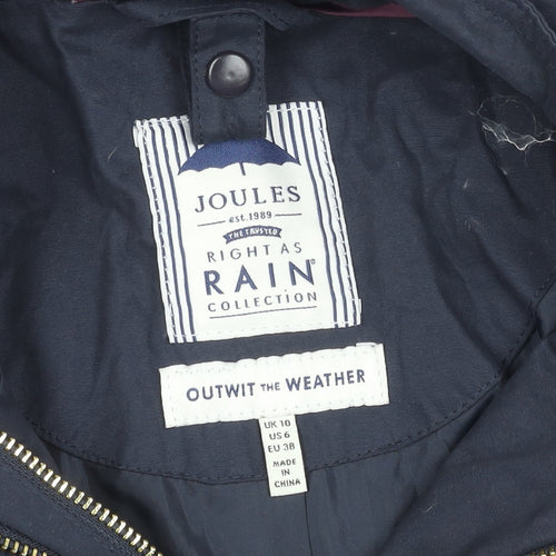 Joules Women's Blue Parka Coat, Size 10, with Fur Trim
