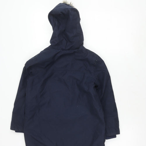 Girls Blue Parka Coat with Faux Fur Hood, Size 7-8 Years
