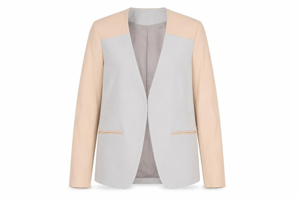 Front view of Isabella Oliver Beige Women's Blazer, size 2, Colourblock