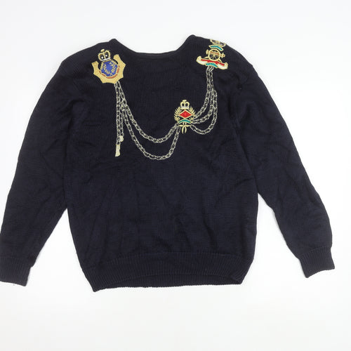 Malina Wong Women's Blue Embroidered Pullover Jumper - Size 10