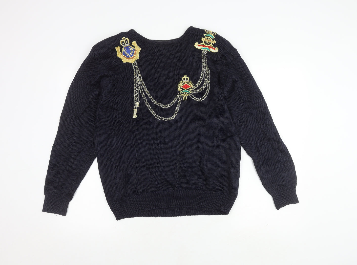 Malina Wong Women's Blue Embroidered Pullover Jumper - Size 10