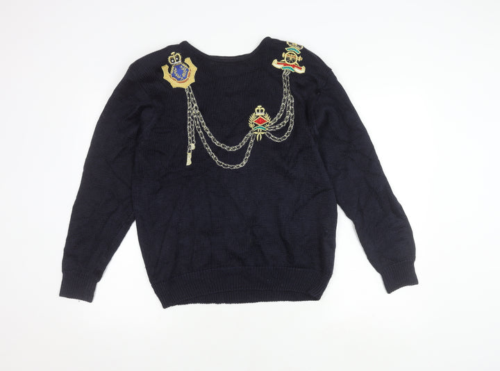 Malina Wong Women's Blue Embroidered Pullover Jumper - Size 10