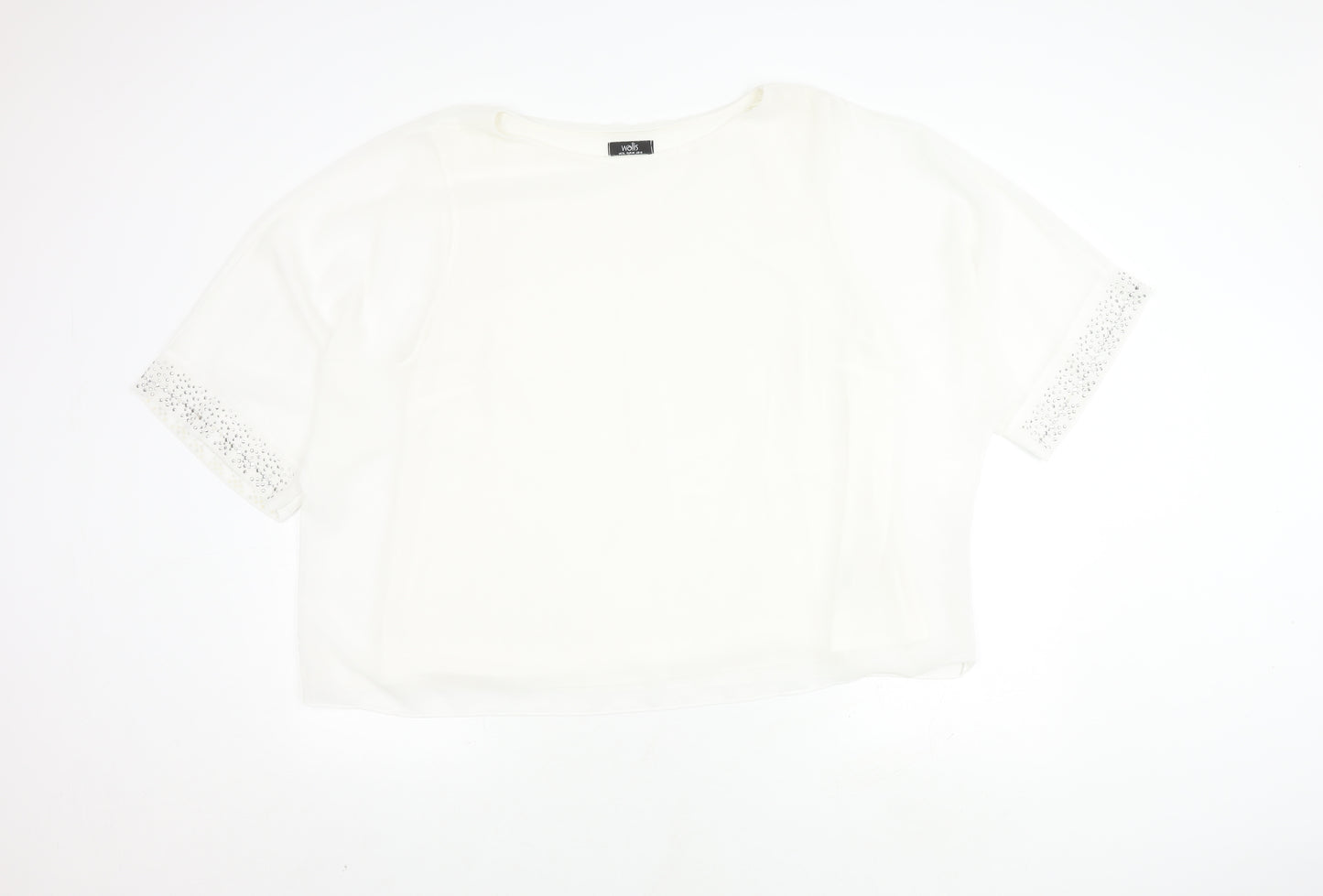 Wallis Women White XL Sequin Short Sleeve Top