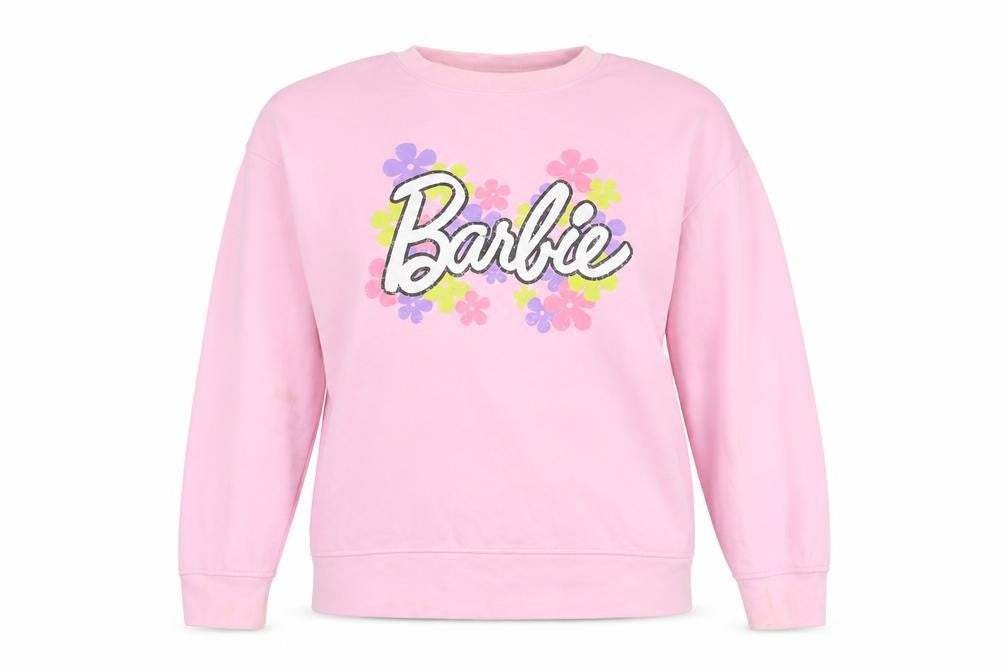 Front view of Barbie Women's Pink Pullover Sweatshirt, size 12