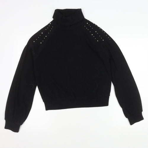 Zara Women's Black Roll Neck Studded Pullover Jumper, Size M
