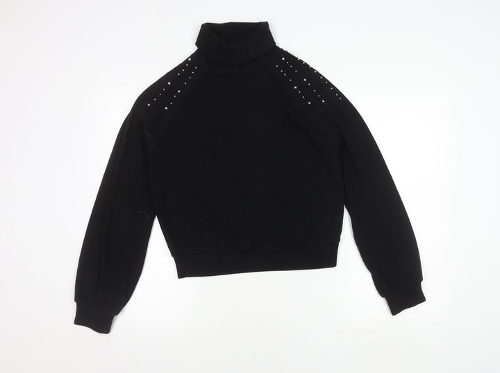 Zara Women's Black Roll Neck Studded Pullover Jumper, Size M