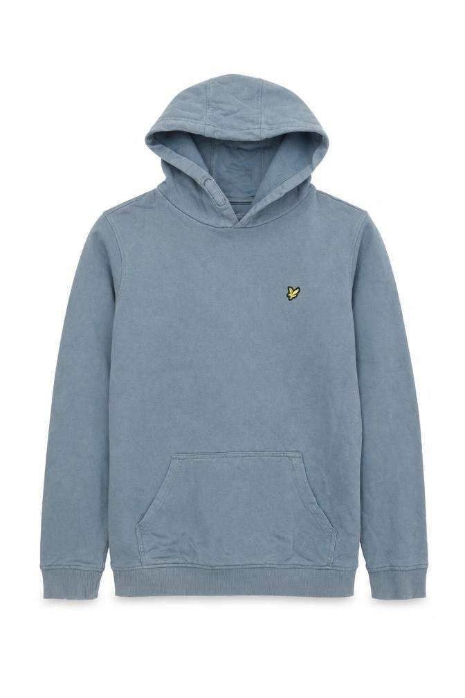 Front view of Lyle & Scott boys’ blue pullover hoodie, 14-15 years