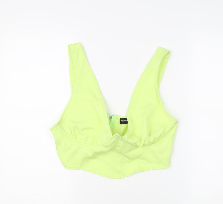 PrettyLittleThing Women’s Green Cropped Top UK 16 V-Neck