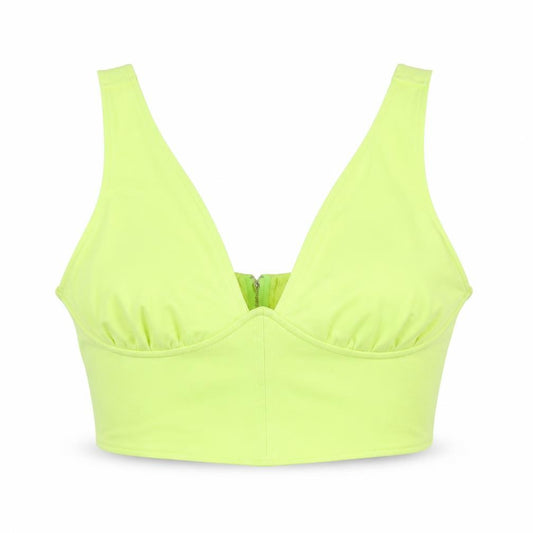 Front view of PRETTYLITTLETHING Women’s Green Cropped Top UK 16 V-Neck