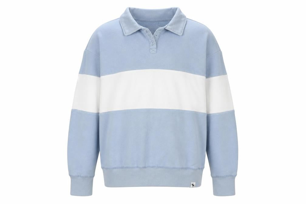 Front view of Abercrombie & Fitch Kids boys’ blue & white sweatshirt, size 13-14
