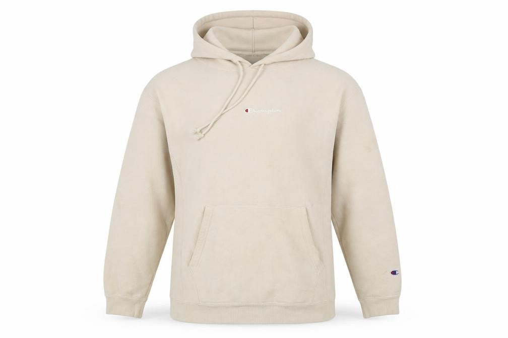 Front view of Champion Men's Beige Pullover Hoodie Medium