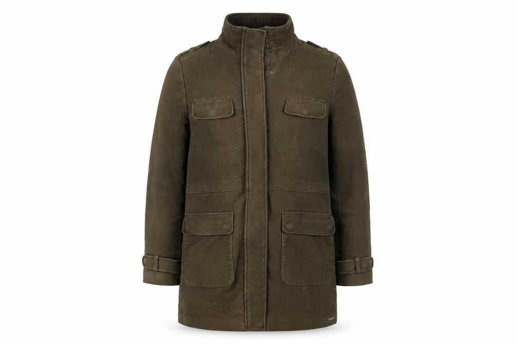 Front view of Whistles unisex green military jacket, size 10