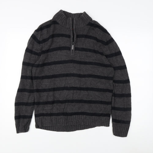 Pierre Cardin Men's Grey Striped Pullover Jumper, S