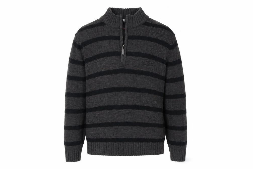 Front view of Pierre Cardin Men's Grey Striped jumper, S