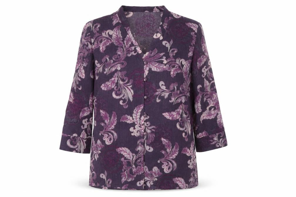 Front view of Jacques Vert Women's Purple Floral Wool Blouse UK 14