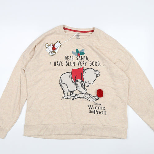 Disney Women Beige Pullover Sweatshirt Size S 10-12 Winnie the Pooh