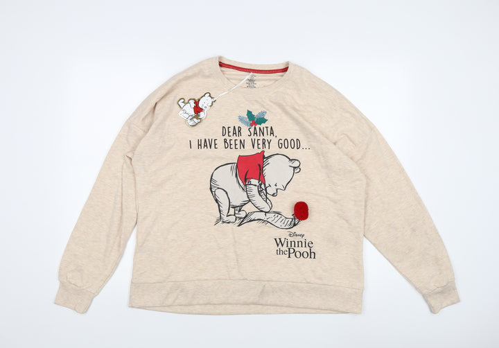 Disney Women Beige Pullover Sweatshirt Size S 10-12 Winnie the Pooh