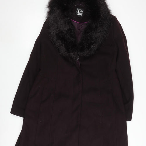 Debenhams Women's Black Fur Trim Long Coat Size 16