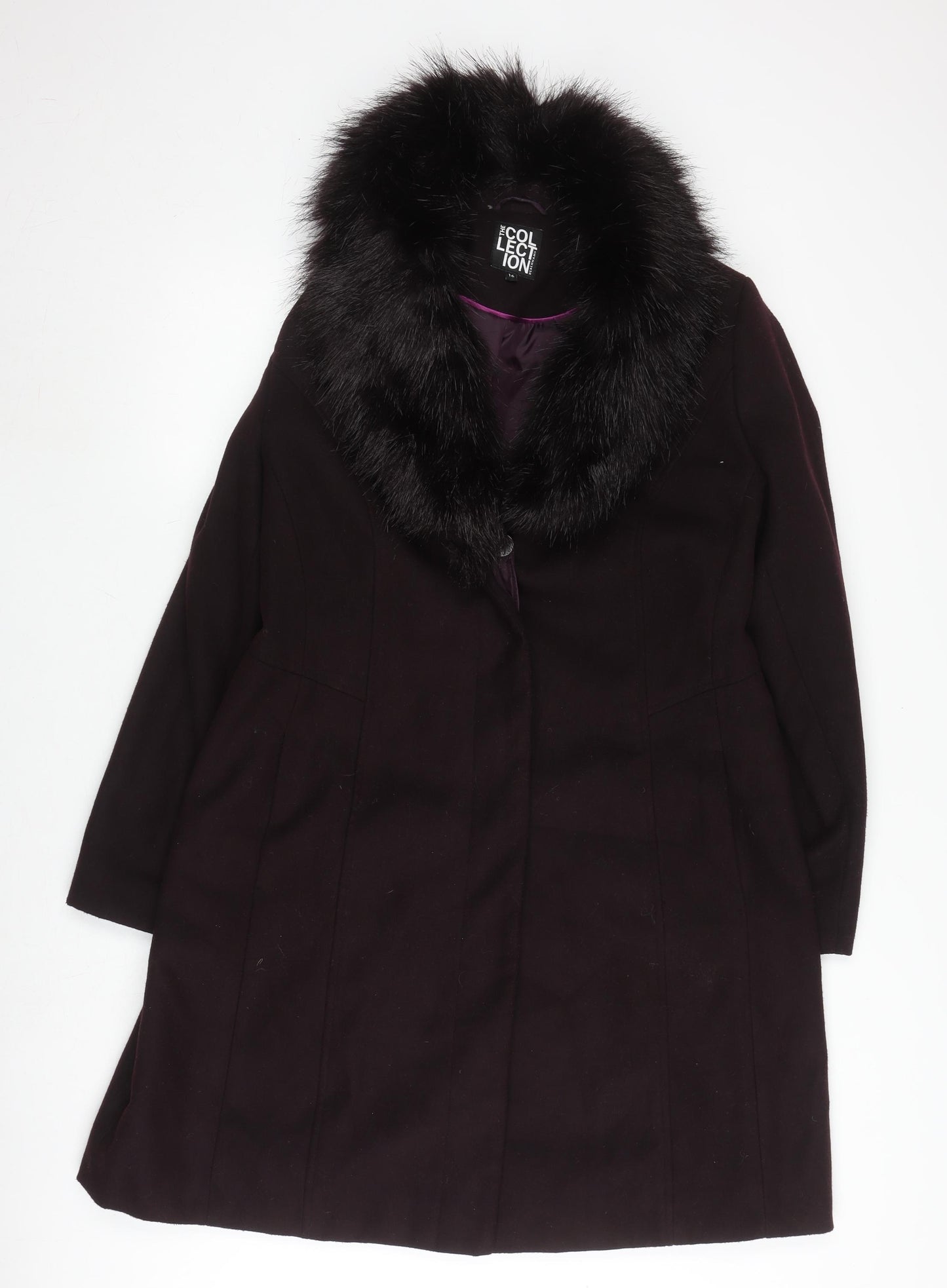 Debenhams Women's Black Fur Trim Long Coat Size 16