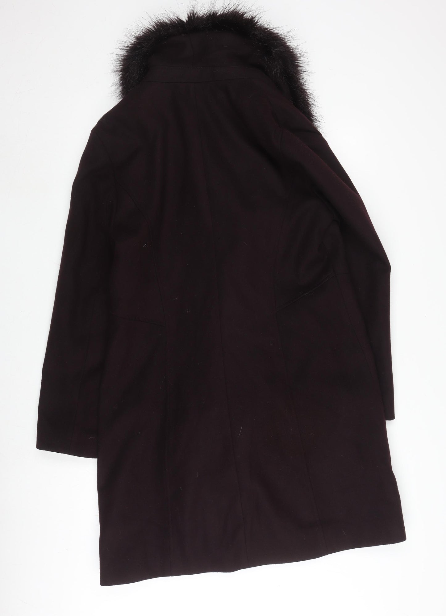 Debenhams Women's Black Fur Trim Long Coat Size 16