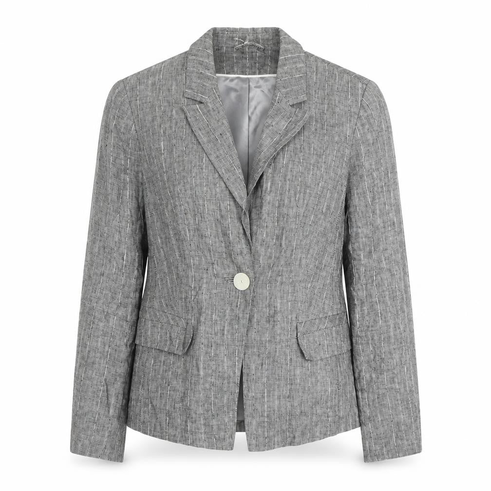 Front view of Marks & Spencer Grey Pinstripe Blazer Women’s, size UK 14