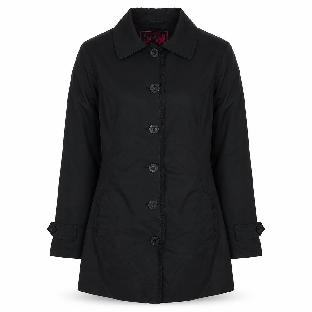 Front view of RJR.John Rocha Women's Black Trench Coat, size 10