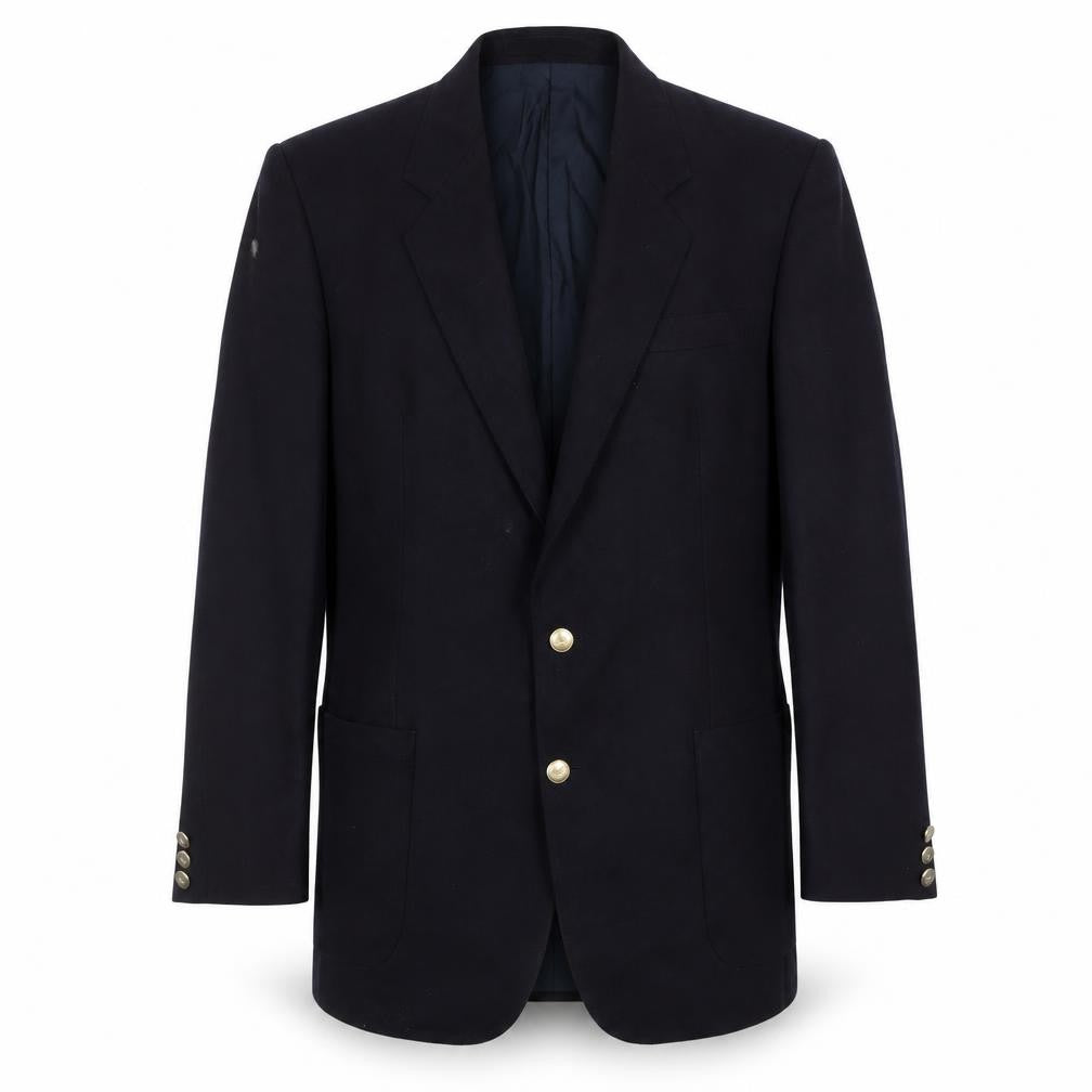 Front view of The Label Men's Blue Wool Blazer 44L Single-Breasted