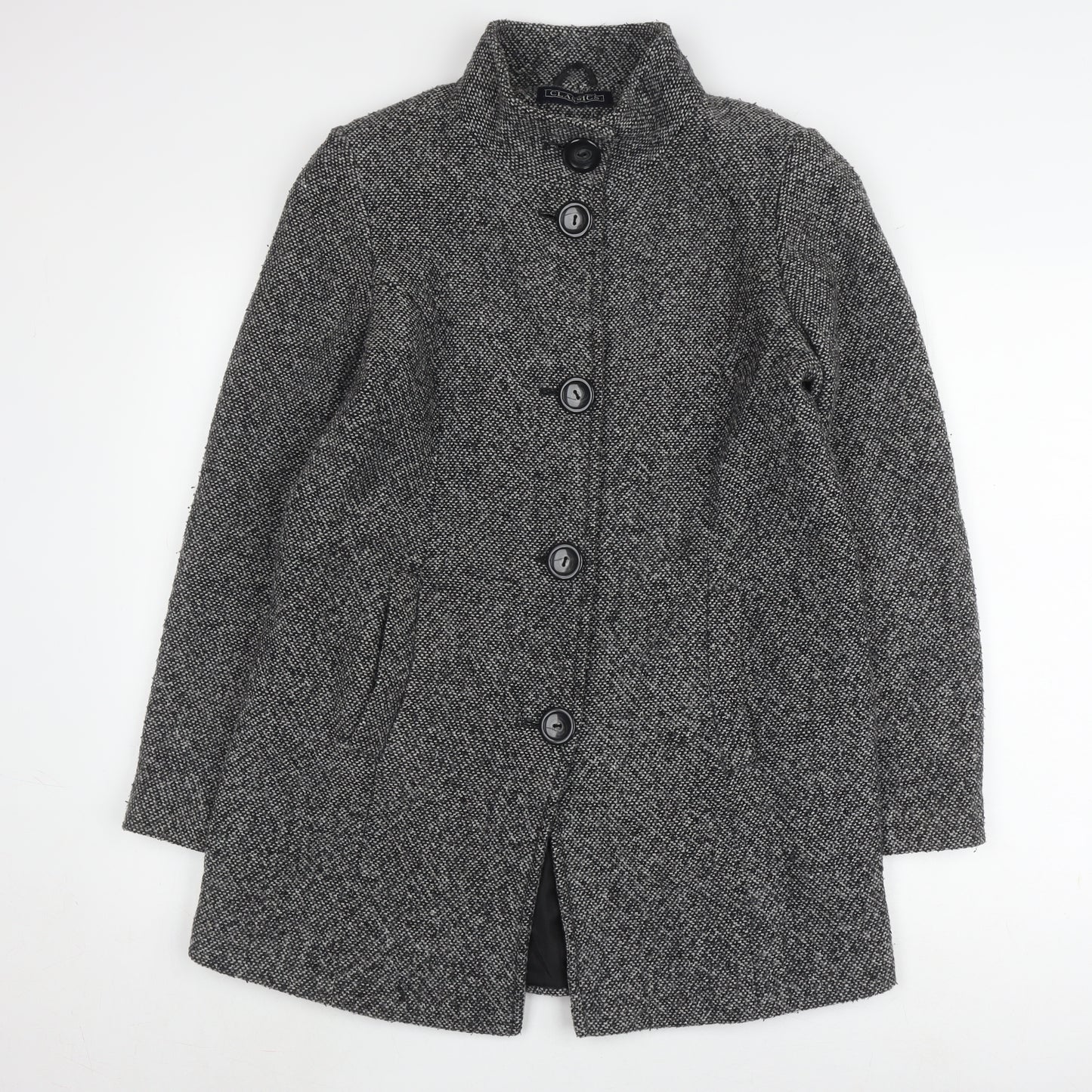 Classics Women's Black Herringbone Overcoat Size 10
