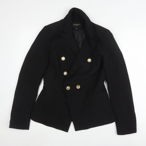 ATTENTIF Women's Black Double-Breasted Jacket Size 10
