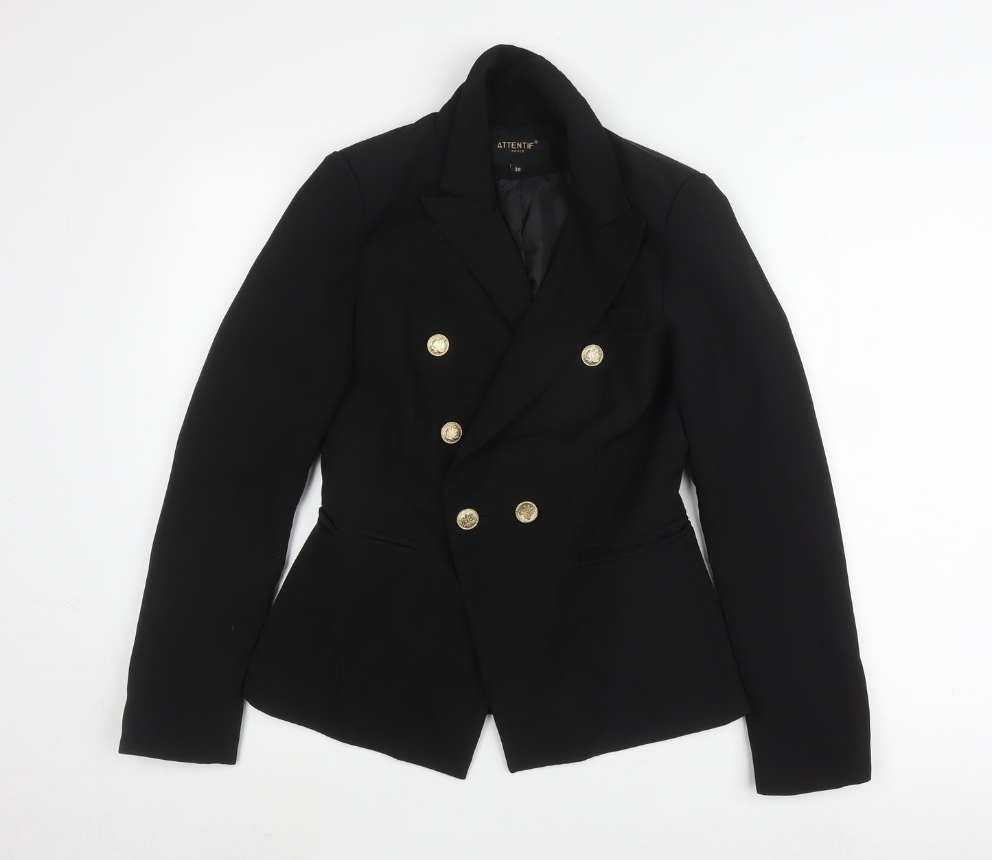 ATTENTIF Women's Black Double-Breasted Jacket Size 10