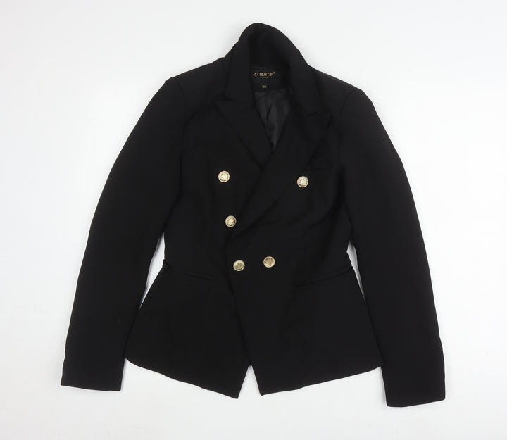 ATTENTIF Women's Black Double-Breasted Jacket Size 10