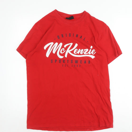 McKenzie Men's Red Graphic Print Cotton T-Shirt Medium